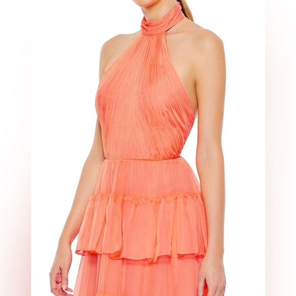 Ieena for Mac Duggal 55819 NWT Ruffle Skirt Halter Neck Dress in Peach - Picture 3 of 4